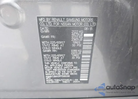 2015 Nissan Rogue S z USA, uszkodzony, nr VIN KNMAT2MV0FP591038